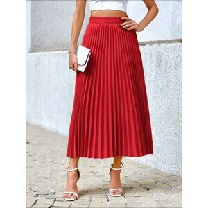accordion pleated midi skirt red